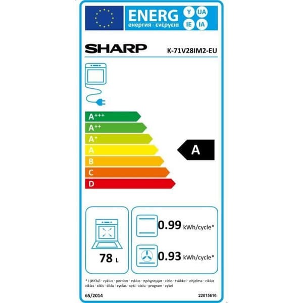 Inbyggd elektrisk ugn - SHARP - K71V28IM2 - Pyrolys - Fläktvärme - Kalldörr
