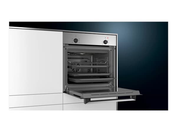 Siemens iQ100 HB010FBR1S - Ovn - innebygd - fordypning - bredde: 56 cm - dybde: 55 cm - høyde: 57.5 cm - Klasse A - rustfritt stål