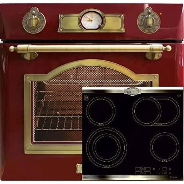Kaiser EH 6355 Röd Elektriska Inbyggnadsugn 67L Bordeaux + Glasceramisk Platta 60cm med paneler i bronsmetall