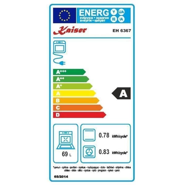 Kaiser EH 6367 +KG 6357, Fyr elektrisk, Självständig, 79L, 10 funktioner + gas spis 60 cm