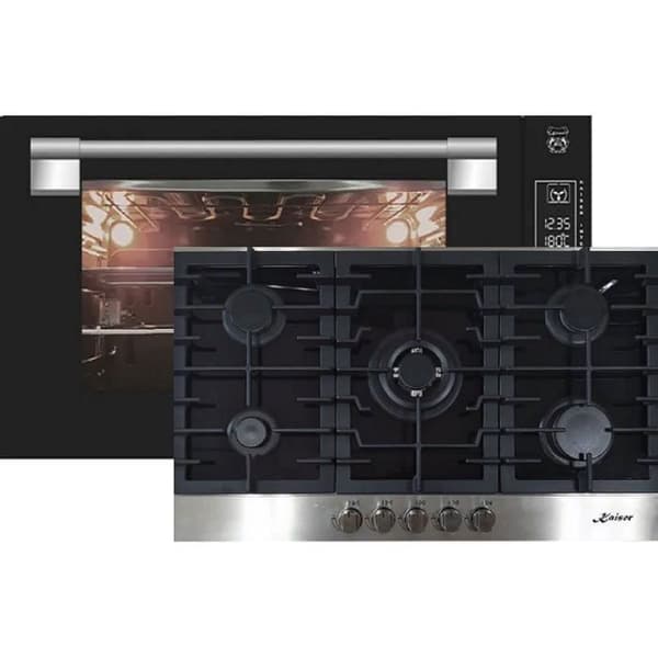 Kaiser EH 9309 +KCG 9386, Inbyggnadsugn 90 cm 105L svart glas + Gaskokplatta 90 cm