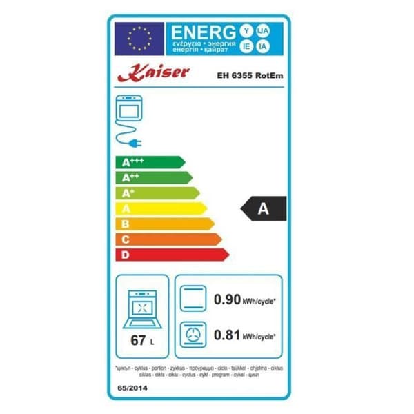 Kaiser EH 6355 RotEm+KCG 6335 RotEm, Fyra inbyggnadsugn 60cm 67L + gasplatta 60 cm