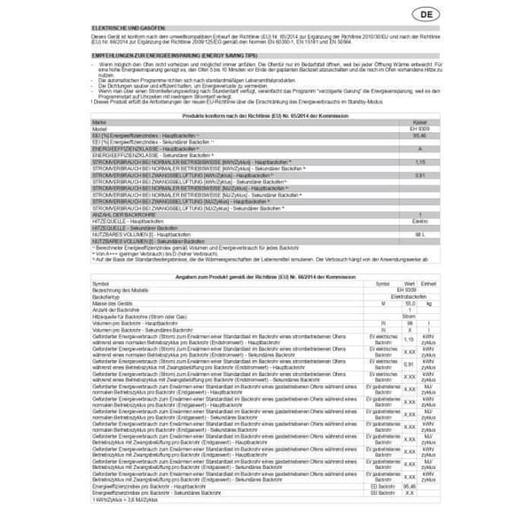 Kaiser EH 9309+KCG 6394, Fyr inbyggnadsugn 90 cm 105L + gasplatta 60 cm