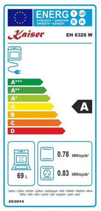 Kaiser inbyggnadsugn EH 6326 W, elektrisk ugn, självgående, 79L, självrengörande, spidställd.