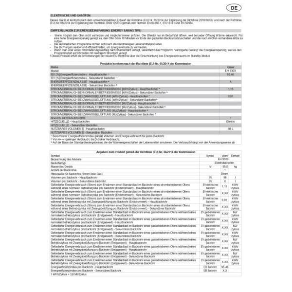 Kaiser EH 9309 Inbyggnadsugn 90 cm 105L Svart glas TouchControl