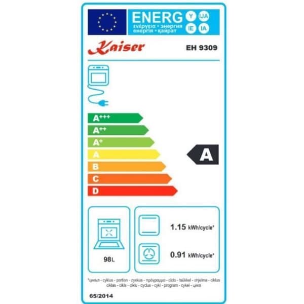 Kaiser EH 9309 Inbyggnadsugn 90 cm 105L Svart glas TouchControl