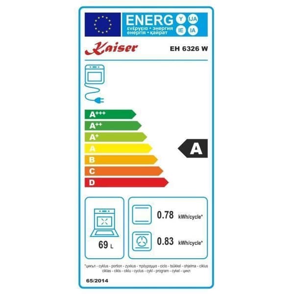 Kaiser Four Set EH 6326 W+KCT 6705 FI, Fyr elektrisk, Autonom, 79L+induktionshäll 60 cm