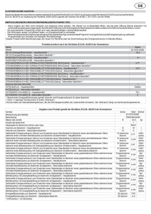 Inbyggnadsugn Kaiser EH 6726 ElfAD.. - 80L - Ivorifärgat glas - Multifunktionsugn elektrisk