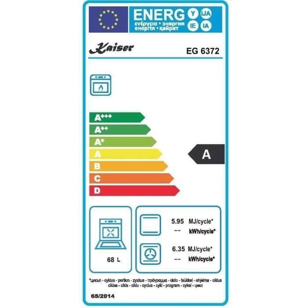 Kaiser EG 6372 Em inbyggnadsugn 60 cm/gas Självförsörjande ugn/Lyx tillverkare Kaiser/79 l