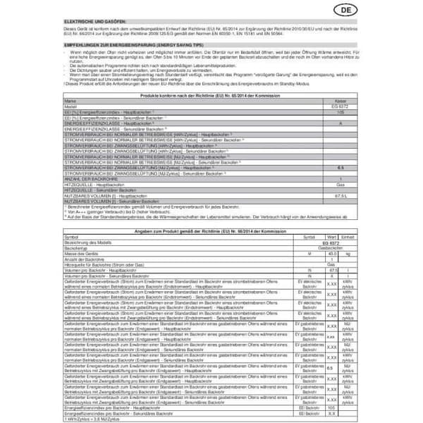 Kaiser EG 6372 Em inbyggnadsugn 60 cm/gas Självförsörjande ugn/Lyx tillverkare Kaiser/79 l