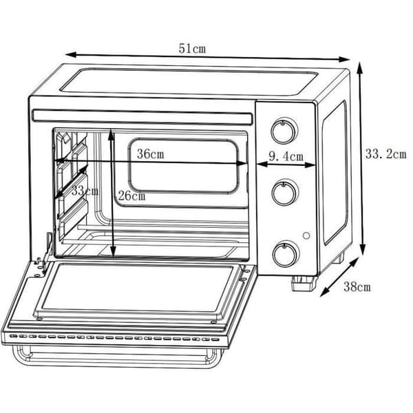 CONTINENTAL EDISON CEMF35B4 - 35L svart elektrisk miniugn - 1500W - Rotisserie, Naturlig konvektion