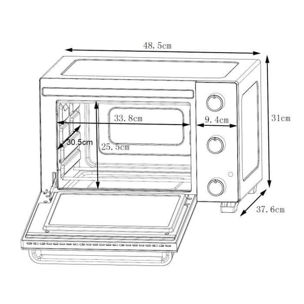 CONTINENTAL EDISON CEMF28B2 elektrisk miniugn - 28L svart - 1500W - Rotisserie, Naturlig konvektion