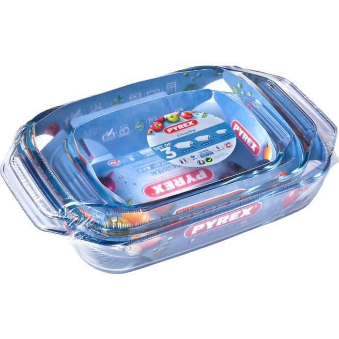 PYREX - Sæt med 3 uimodståelige rektangulære ovnfade 28x17 cm + 35x23 cm + 39x25 cm