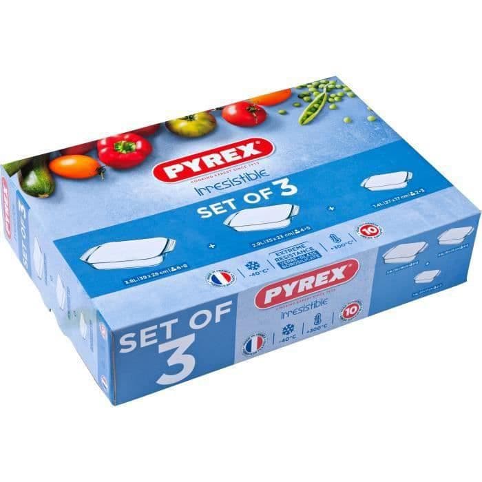 PYREX - Sæt med 3 uimodståelige rektangulære ovnfade 31x20 cm + 35x23 cm + 39x25 cm