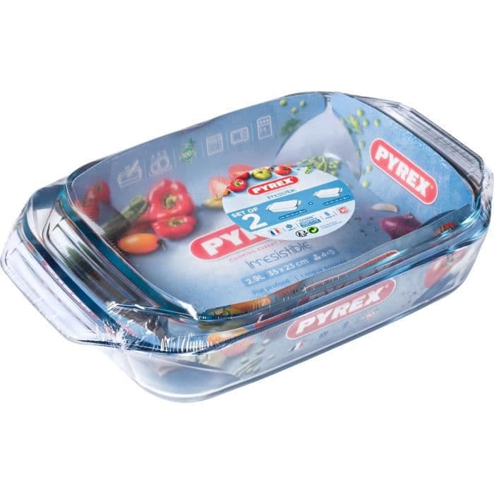 PYREX - Sæt med 2 uimodståelige rektangulære ovnfade 35x23 cm + 39x25 cm