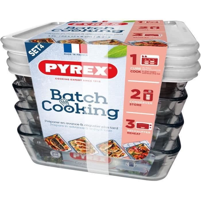 PYREX Sæt med 4 BATCH COOKING bageplade 4x 1,5L Cook & Freeze