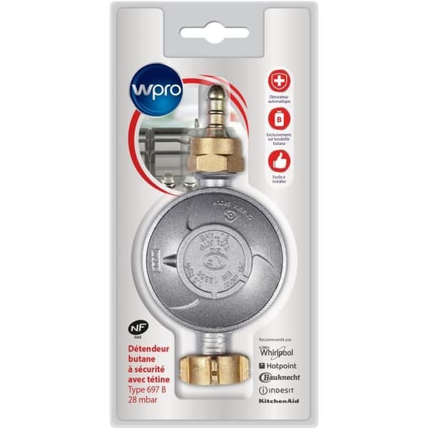 WPRO DBB028 butangasregulator med överflödessäkerhet och avtagbar nippel