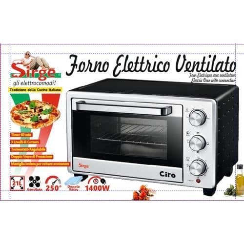 SIRGE FORNO20L elektrisk ugn - Dubbelt säkerhetsglas - Svart - 21 liter - 1400W ventilerad