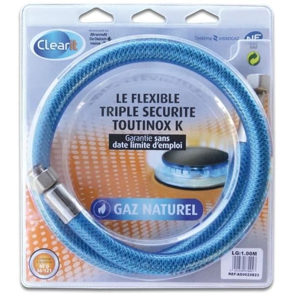 Vissinox triple safety flexibel naturgasslang med mekaniska ändar - 1 m