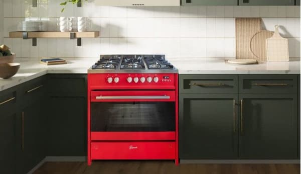 GURARI Rouge Cuisinière électrique à gaz 90 GCH E 911 R, Centre de cuisson électrique à gaz 90 cm, Range Coocker, 121L, 8 funktioner