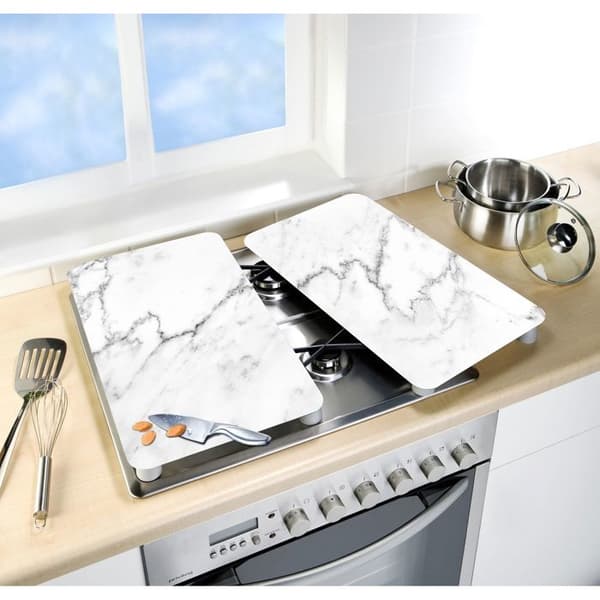 Skyddsplatta för spis - WENKO - Marmor - Härdat glas - Paket med 2 - 30x52 cm