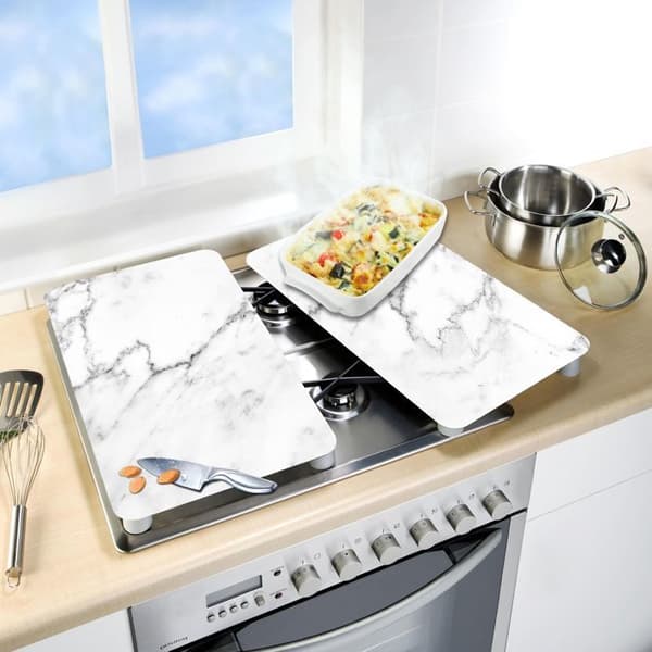 Skyddsplatta för spis - WENKO - Marmor - Härdat glas - Paket med 2 - 30x52 cm