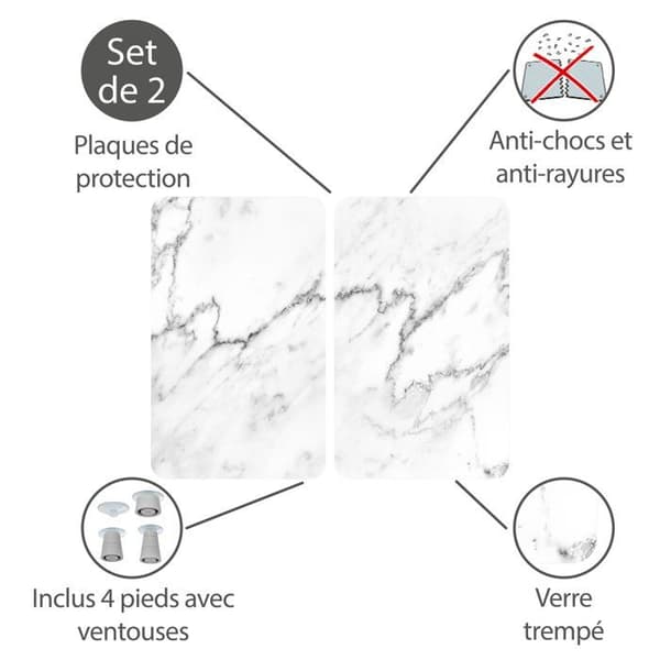 Skyddsplatta för spis - WENKO - Marmor - Härdat glas - Paket med 2 - 30x52 cm