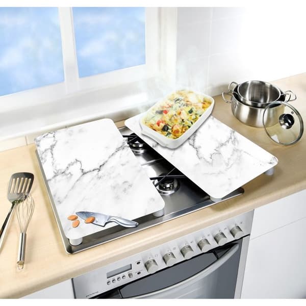 Skyddsplatta för spis - WENKO - Marmor - Härdat glas - Paket med 2 - 30x52 cm