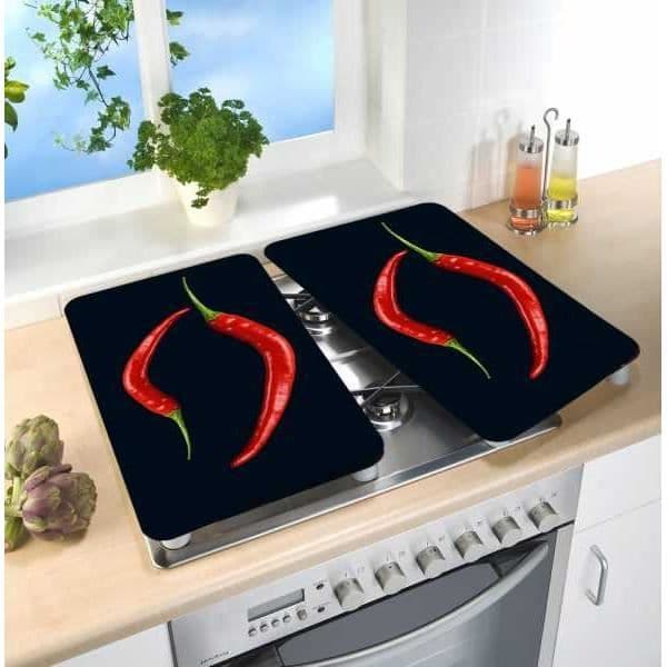 WENKO Hällskydd, glashällskåpa "Duo Peperoni", Set om 2, härdat glas, 30x52 cm, flerfärgad