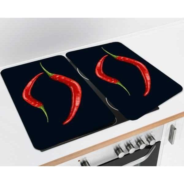 WENKO Hällskydd, glashällskåpa "Duo Peperoni", Set om 2, härdat glas, 30x52 cm, flerfärgad