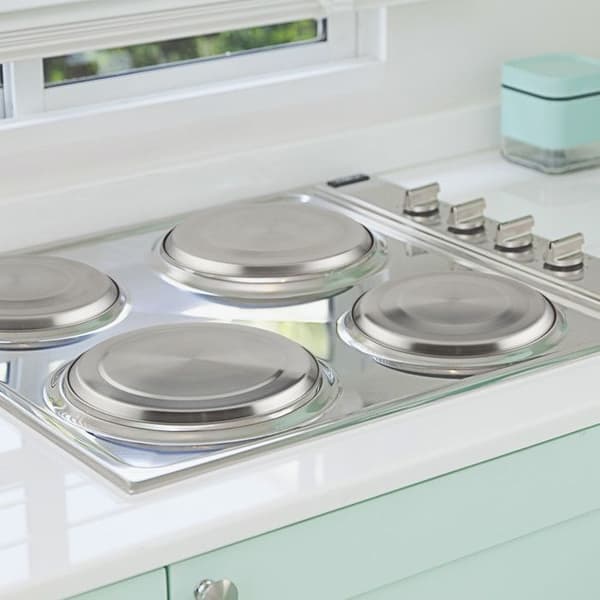 Relaxdays Cacheplatta elektrisk rostfritt stål set om 4, skydd för spis, upp till 20 cm i diameter, silver