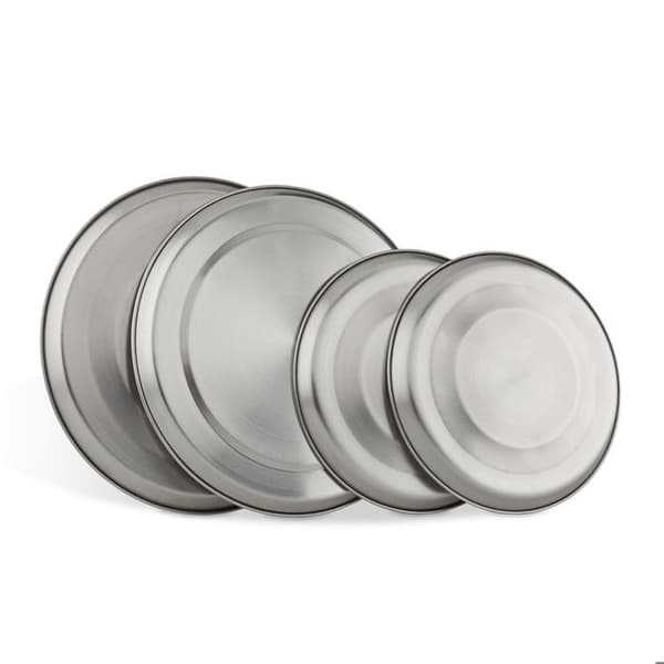 Relaxdays Cacheplatta elektrisk rostfritt stål set om 4, skydd för spis, upp till 20 cm i diameter, silver