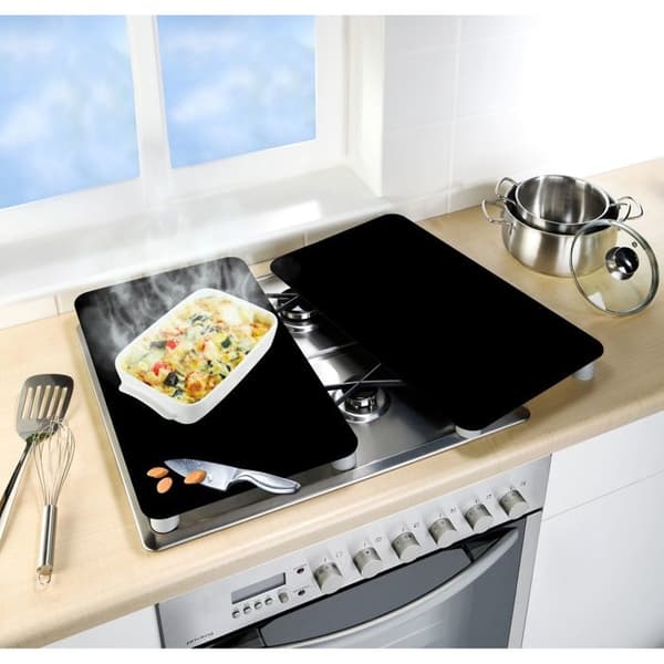 Skyddsplatta för spis - WENKO - Set om 2 - Härdat glas - 30x52 cm - Svart