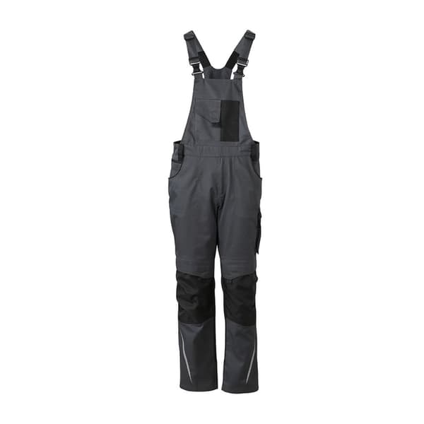 James and Nicholson Unisex Workwear Pants with Bib Carbon Grey/Black 44R