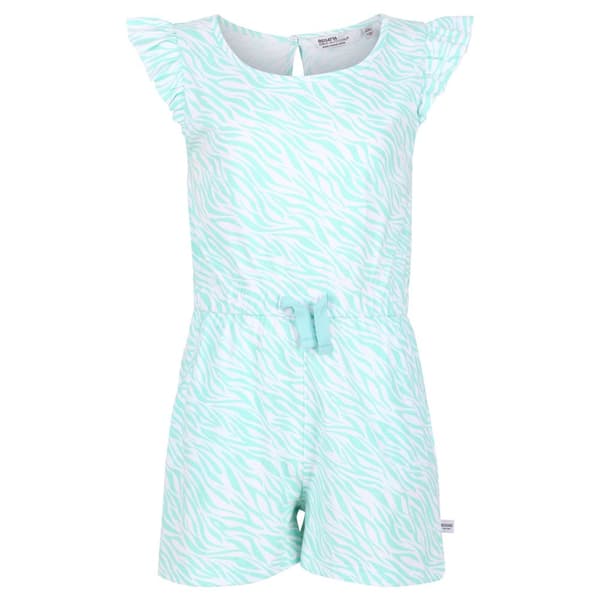 Regatta Girls Dasie Zebra Print Ruffle Playsuit för flickor Aruba Blue 7-8 Years
