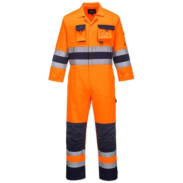 Portwest Mens Nantes Contrast Hi-Vis Work Overalls Orange/Navy M R