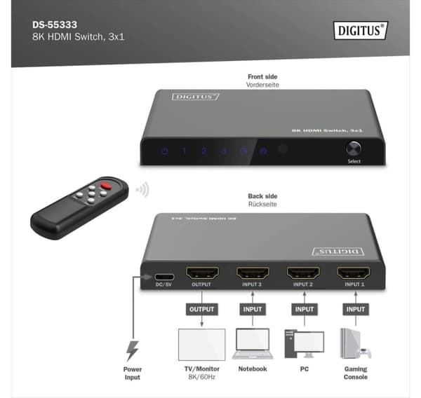 Digitus, 8K HDMI Switch, 3x1, DS-55333