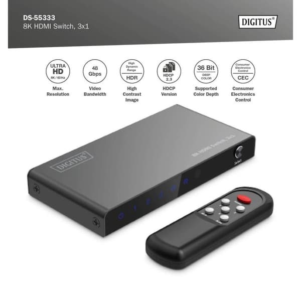 Digitus, 8K HDMI Switch, 3x1, DS-55333