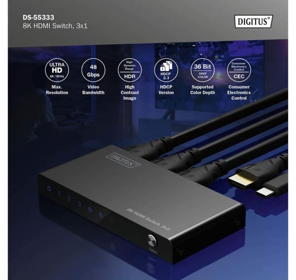 Digitus, 8K HDMI Switch, 3x1, DS-55333