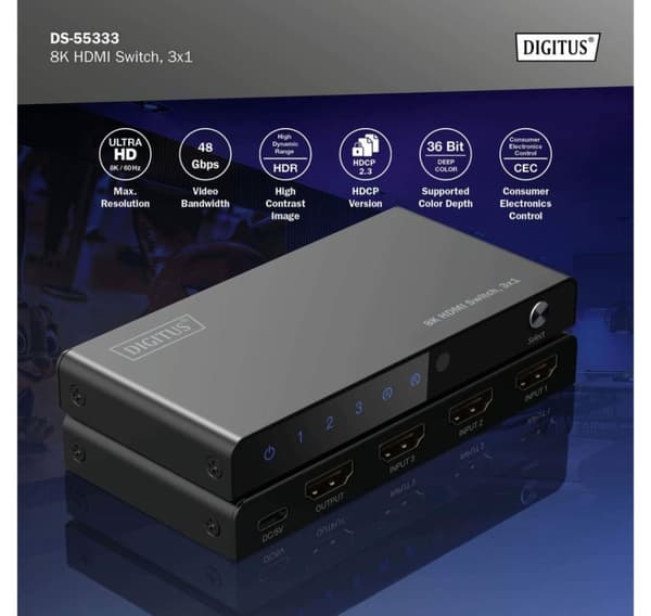 Digitus, 8K HDMI Switch, 3x1, DS-55333