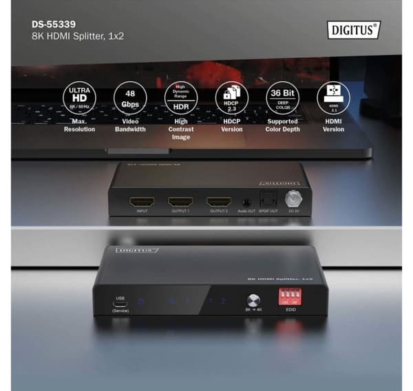 Digitus, 8K HDMI Splitter, 1x2, DS-55339