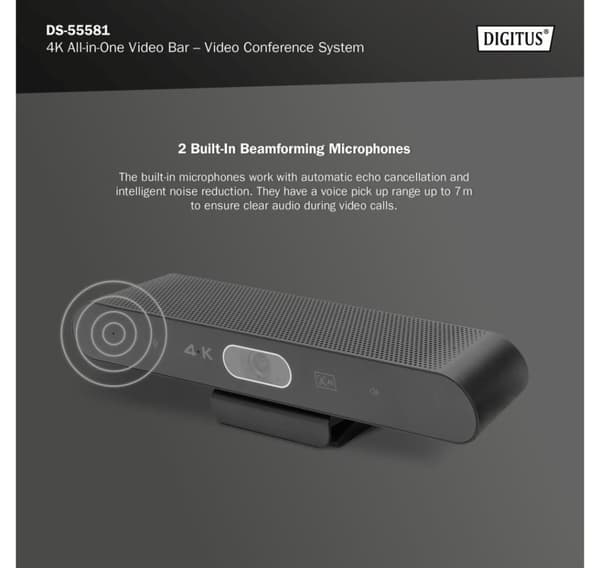 Digitus, 4K All-in-One -videopalkki - Videoneuvottelujärjestelmä, DS-55581
