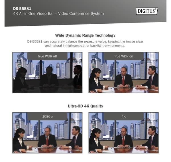 Digitus, 4K All-in-One -videopalkki - Videoneuvottelujärjestelmä, DS-55581