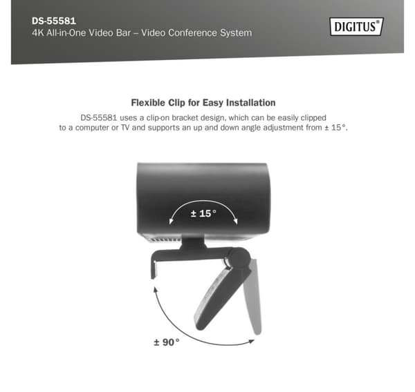Digitus, 4K All-in-One -videopalkki - Videoneuvottelujärjestelmä, DS-55581