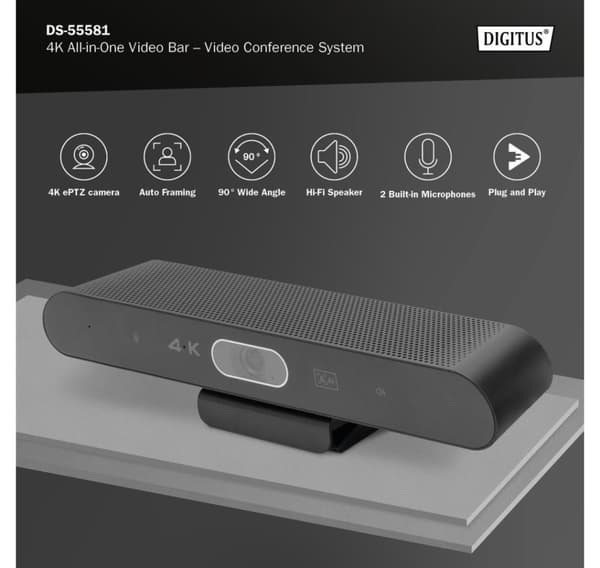 Digitus, 4K All-in-One -videopalkki - Videoneuvottelujärjestelmä, DS-55581