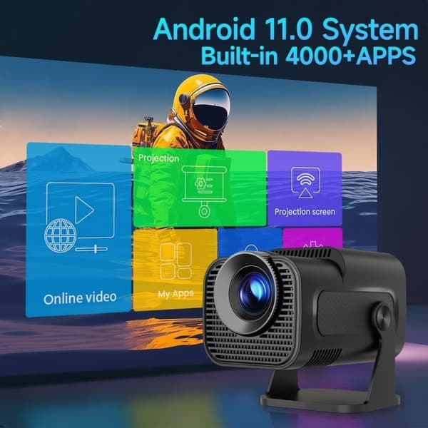 OBOSOE 1080P kannettava 4K-projektori – Wi-Fi 6 (2.4G/5G), BT5.0, Android 11, 180° käännettävä