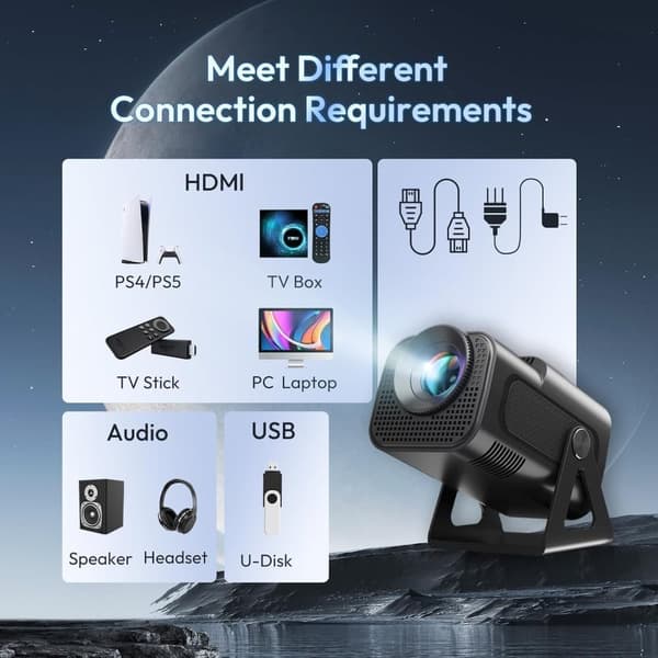 OBOSOE 1080P kannettava 4K-projektori – Wi-Fi 6 (2.4G/5G), BT5.0, Android 11, 180° käännettävä