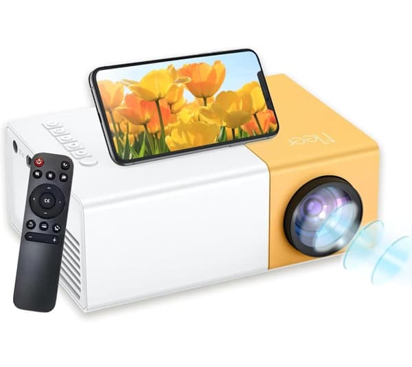 Lollanda Mini projektor - Full HD 1080p, bärbar, låg ljudnivå, upp till 60" bild, kompatibel med flera enheter, för Hemma & Utomhus
