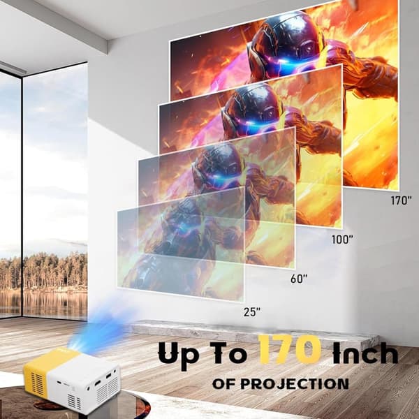 Lollanda Mini projektor - Full HD 1080p, bärbar, låg ljudnivå, upp till 60" bild, kompatibel med flera enheter, för Hemma & Utomhus