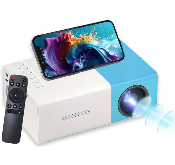 Lollanda Mini projektor - Full HD 1080p, bärbar, låg ljudnivå, upp till 60" bild, kompatibel med flera enheter, för Hemma & Utomhus Blå